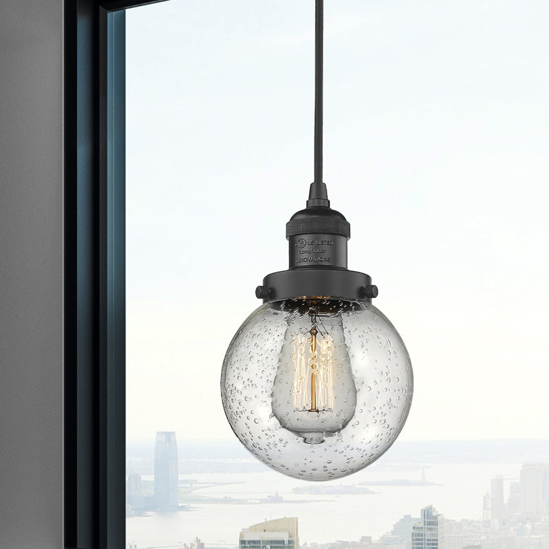Luminaire suspendu sphère 1 lumière Zarmayr, Grainé, Noir mat, Ampoule non incluse