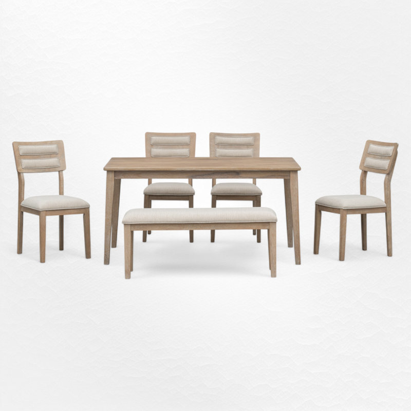 6 - Person Four Leg Dining Set, Natural Wood Wash, Natural Wood Wash