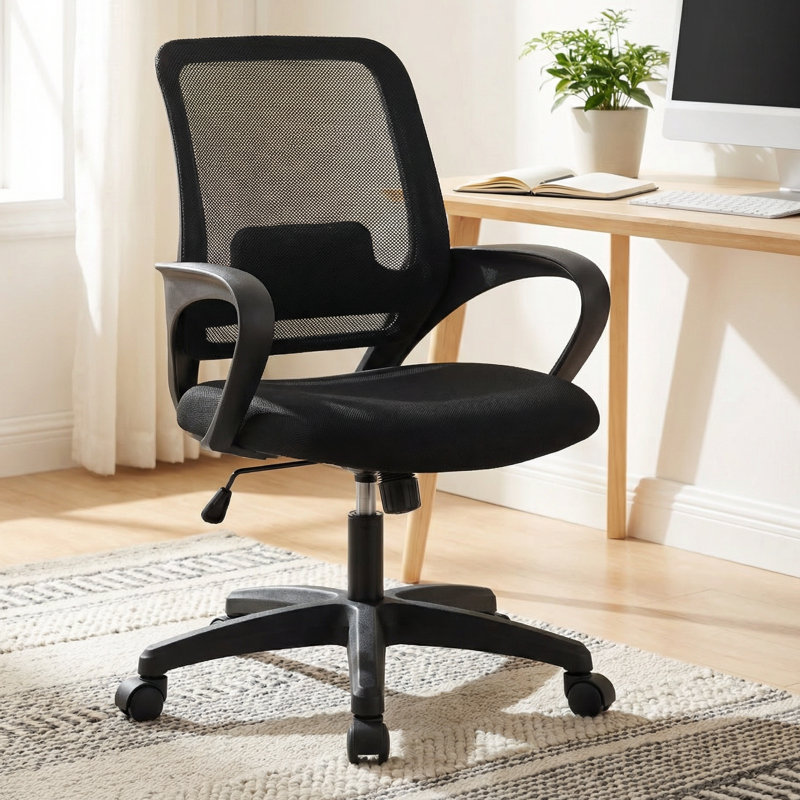 Nectara Ergonomic Home Office Chair with Mesh Back, Armrests, Space-Saving Design, Black