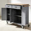 Îlot de cuisine avec plateau en bois fixe et roulettes verrouillables, largeur de 54,3 po, armoire à 4 portes et 2 tiroirs, étagère à épices, porte-serviettes (gris bleu)-2078804265