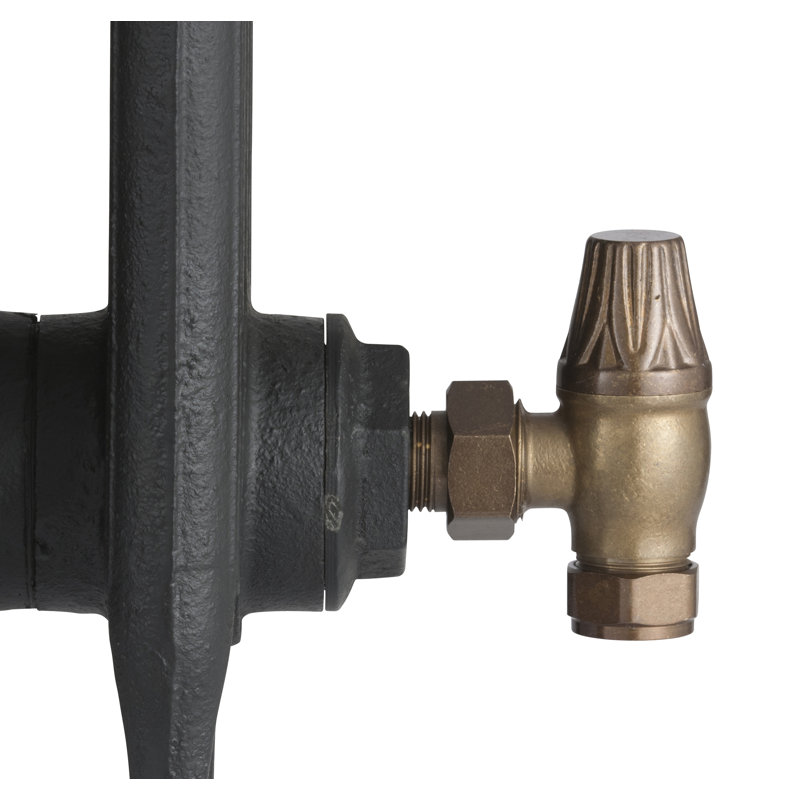 Abbotsford Heating Manual Radiator Valve with Ornate Wheel Head & Lockshield, Copper