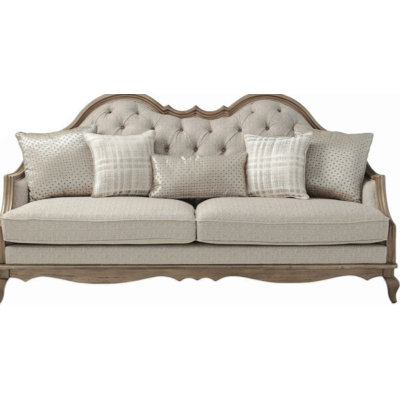 Canapé ACME Chelmsd avec 5 coussins en tissu et taupe antique 56050