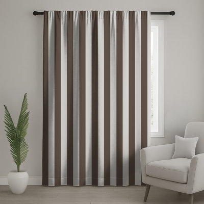 Brown White Stripes Window Curtains, Stripes Sheer & Blockout Curtains - 1 Panel
