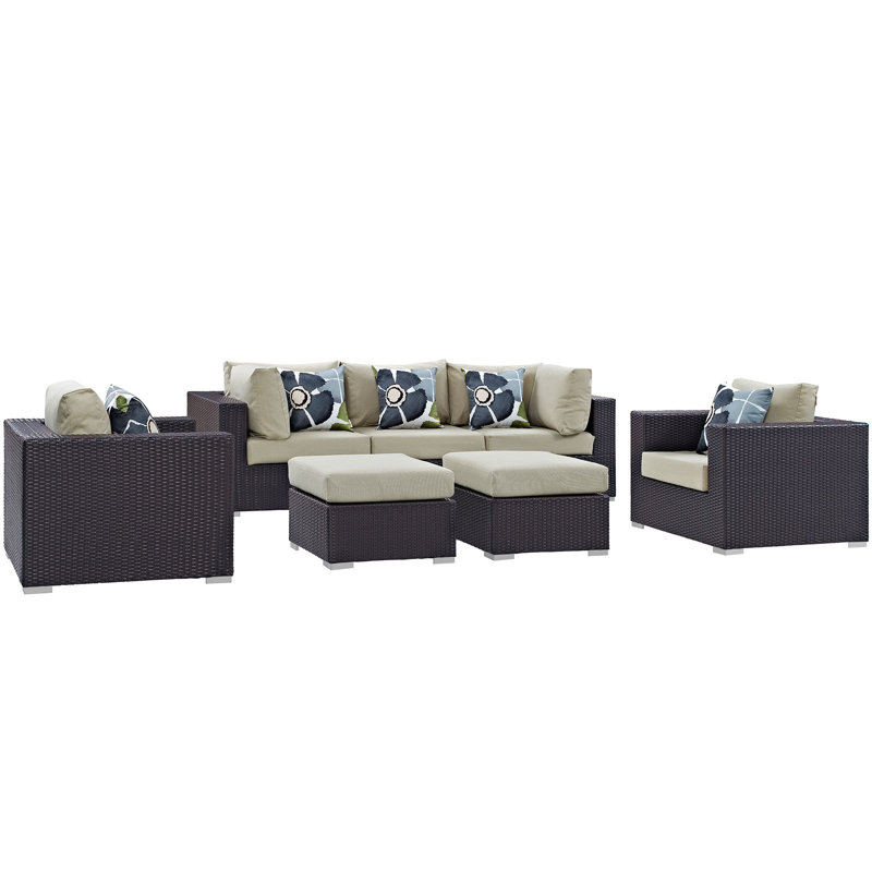 Convene 7 Piece Outdoor Patio Sectional Set, Beige