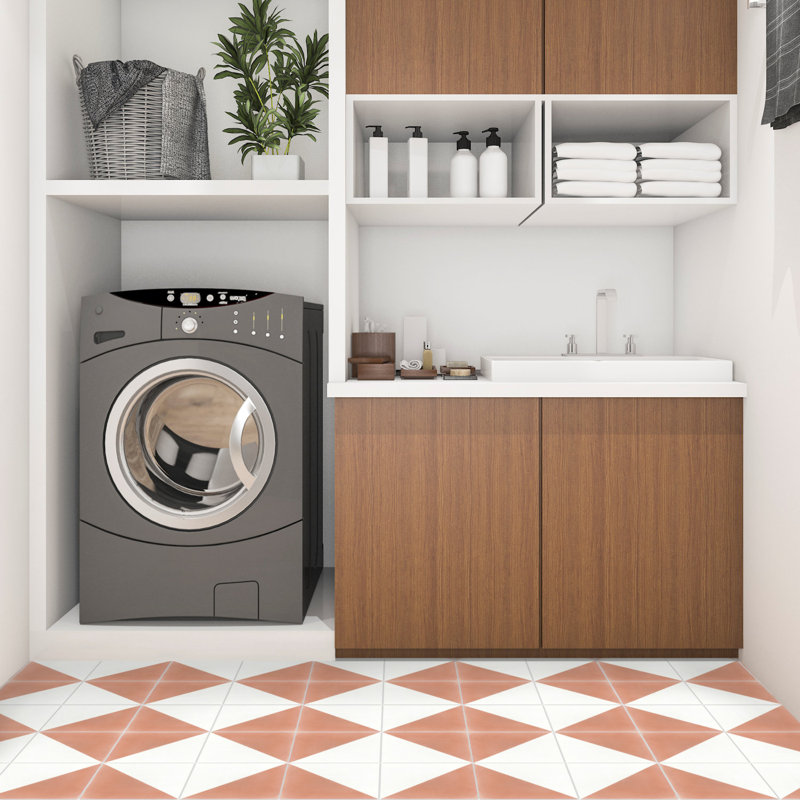 Man Overboard 8" x 8" Cement Wall & Floor Tile, Terracotta & White