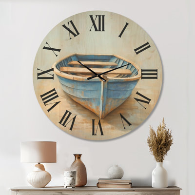 Blue Harbor Dory - Nautical Decorative Wall Clock, Printed on Wood