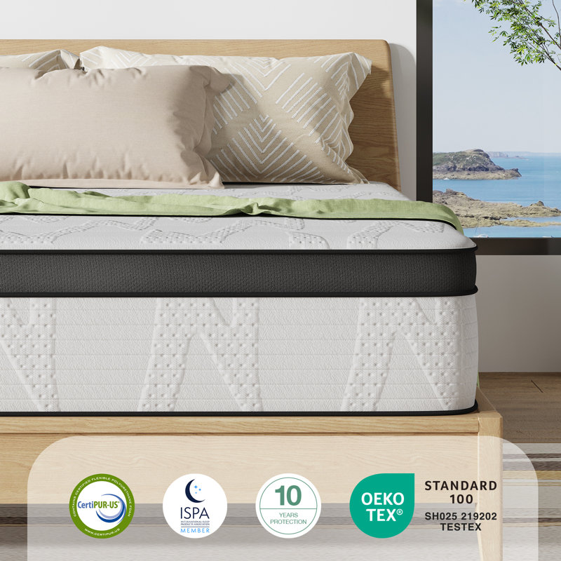8" Medium Memory Foam Queen Size Hybrid Mattress, Queen, 8"