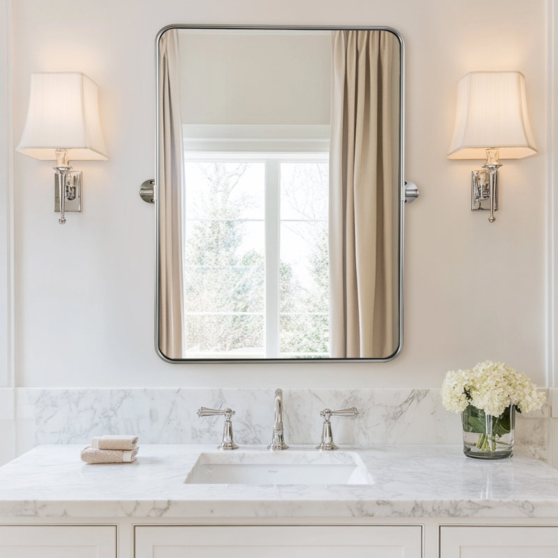 Miroir de salle de bain moderne inclinable, Nickel brossé, 30 po x 22 po