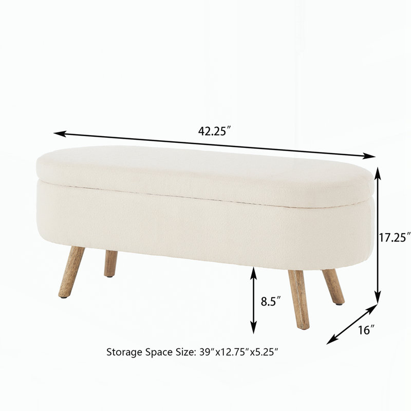 Banc de rangement avec repose-pieds avec pieds en bois, Ivory, Ivory