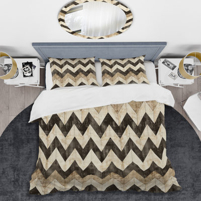 Ensemble de housse de couette transitionnelle Brown Cream Chevron Glam III