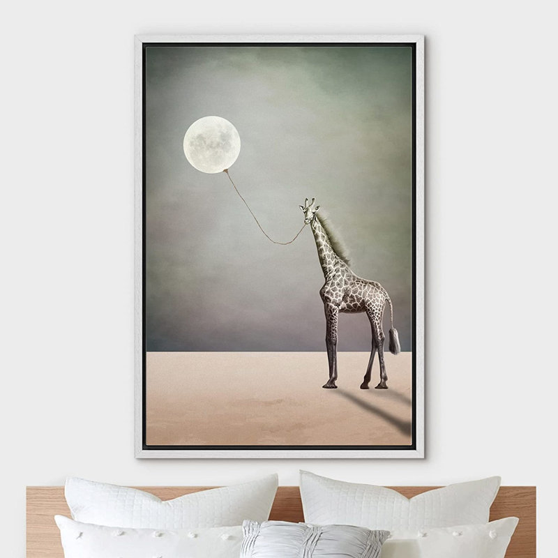 Idea4wall, reproduction d'art sur toile encadrée, lune lunaire, girafe, paysage, fantaisie et science-fiction, illustrations abstraites, art moderne, paysage bohémien, salon, chambre à coucher, bureau