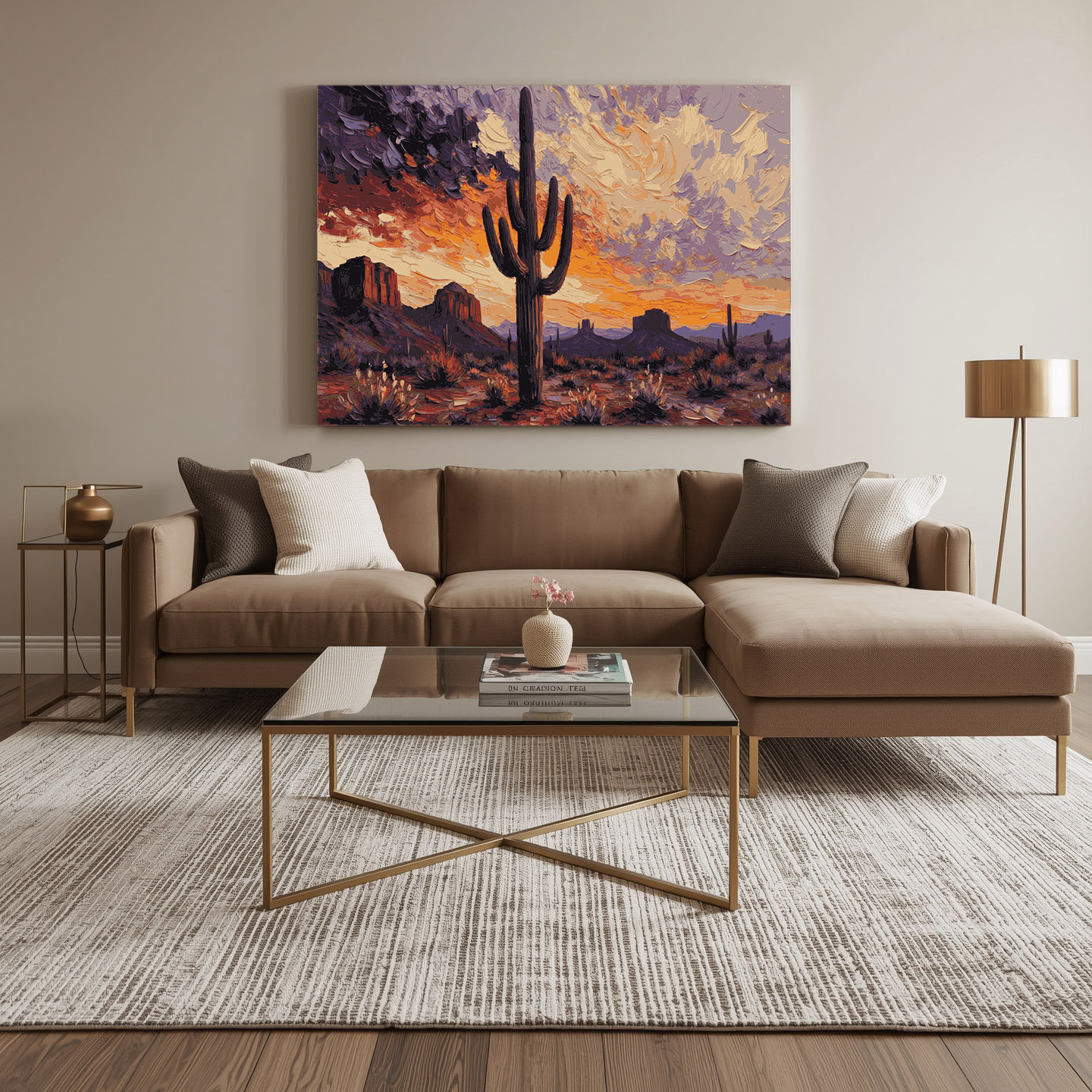 Hokku Designs Southwestern Plants Saguaro Cactus 189 Brown Canvas Wall ...