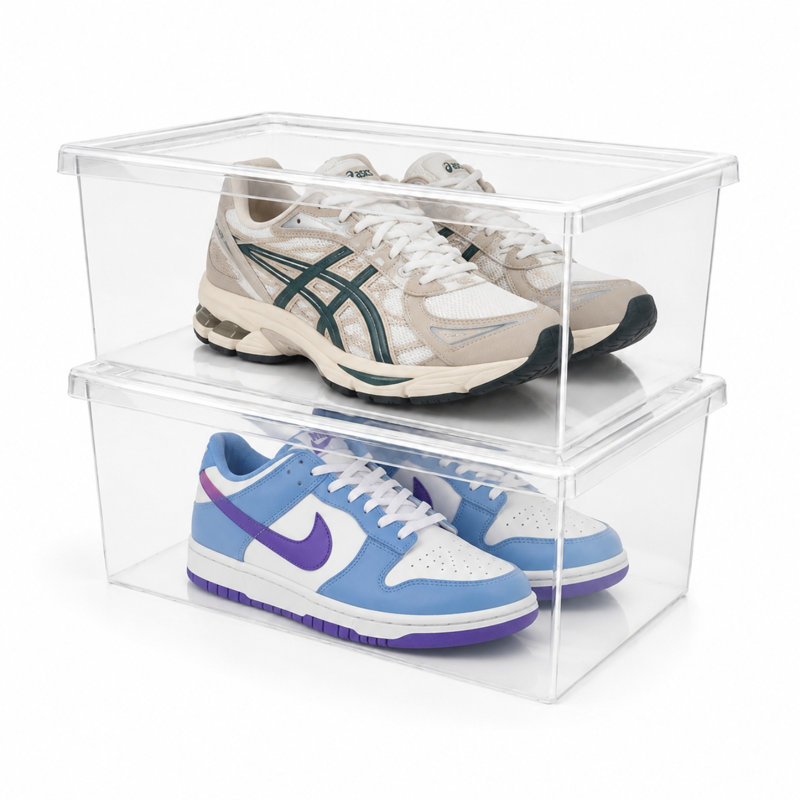 Lot de 2 boîtes à chaussures modernes de rangement - 6,5 pintes/6 litres, organisateur de chaussures empilable en plastique (13,5 po L x 8,35 po l x 5,2 po H)