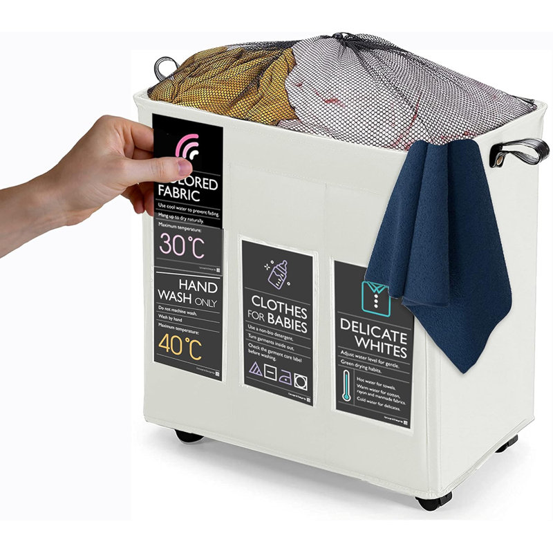 Fabric Rolling Laundry Basket with Handles, Ivory