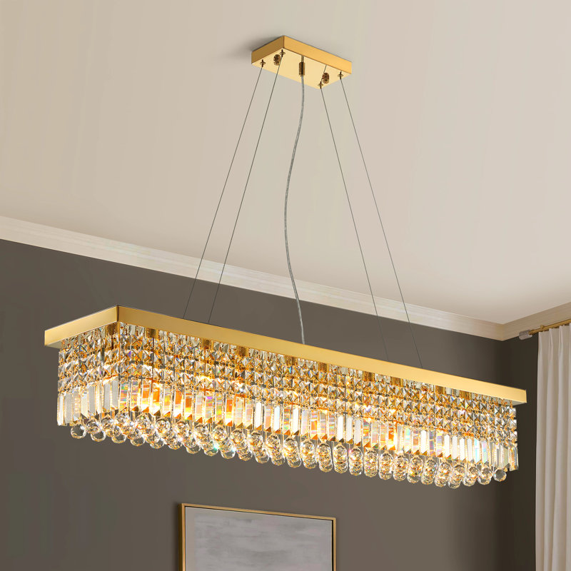 Lustre rectangulaire en cristal 10 lumières Anacelia, L 47 po x l 10 po x H 10 po, Doré