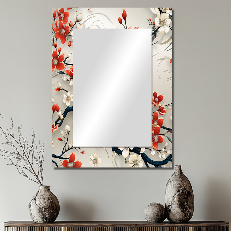 Saluda Asian Minimalisme - miroir oriental, miroir mural oriental unique, impression d'art en métal, 32 po x 24 po
