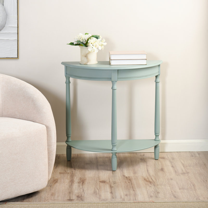 Tinsle Collection Half Moon Console Table with Storage Shelf End Table - Honeynut, Antique Ice Blue