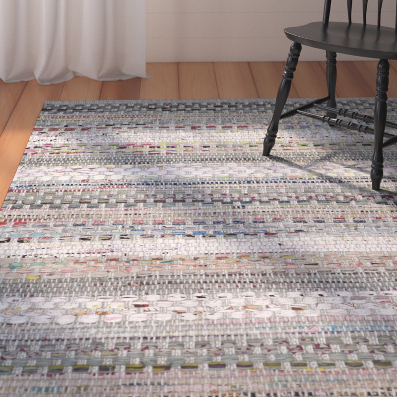 Vesey Hand Woven Cotton Striped Rug, Rectangle 8' x 10'