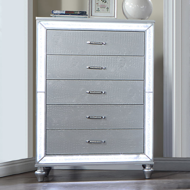 Commode 5 tiroirs avec lumières DEL, Argent