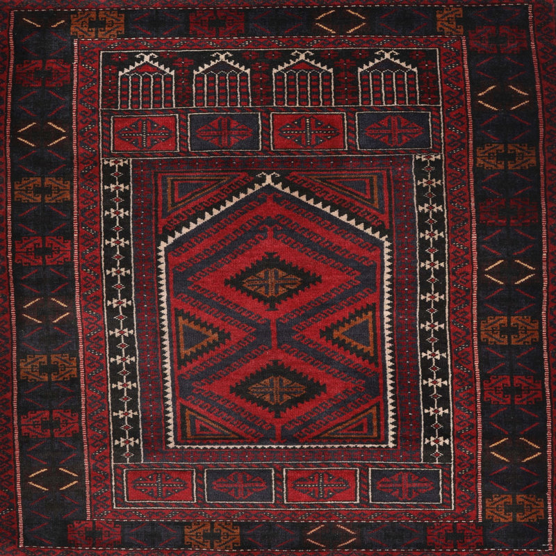 Tapis sud-ouest Mehroon / noir / crème, Carré 4 pi