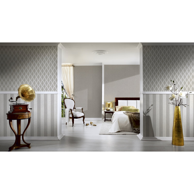 Tessuto 10.05m x 53cm Wallpaper, Grey and cream