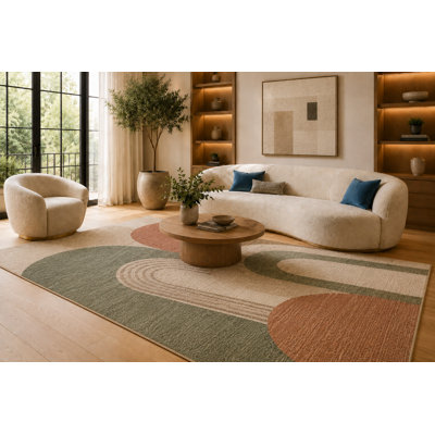Tapis vert sauge et terre cuite de 6 pi 7 po x 9 pi 10 po pour le salon, tapis doux à poils courts avec envers en silicone antidérapant, décoration de plancher pour la chambre à coucher, la salle à manger et le bureau personnel