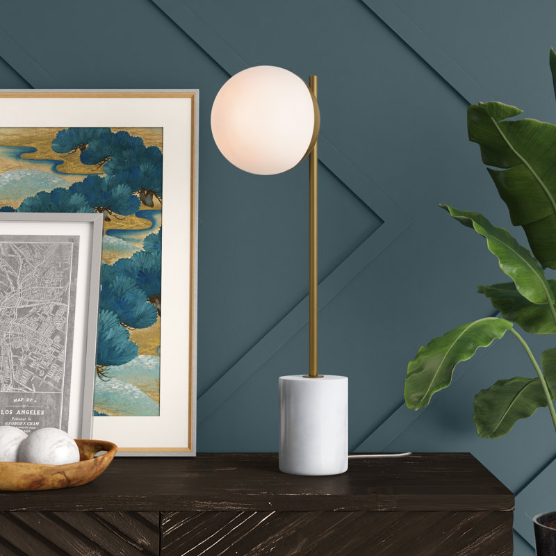 Lampe de table 22 po Yearby, Laiton, Blanc givré