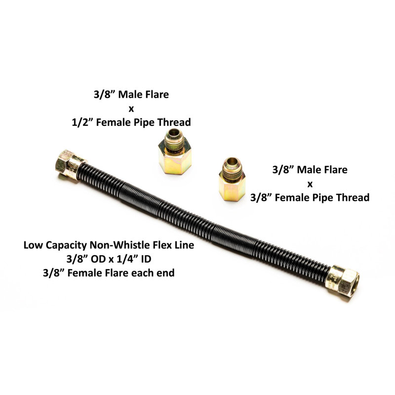3/8" Premium Non-Whistle Gas Flex Line - NG or LP - Easy Installation, 0.5" H x 0.5" W x 12" D