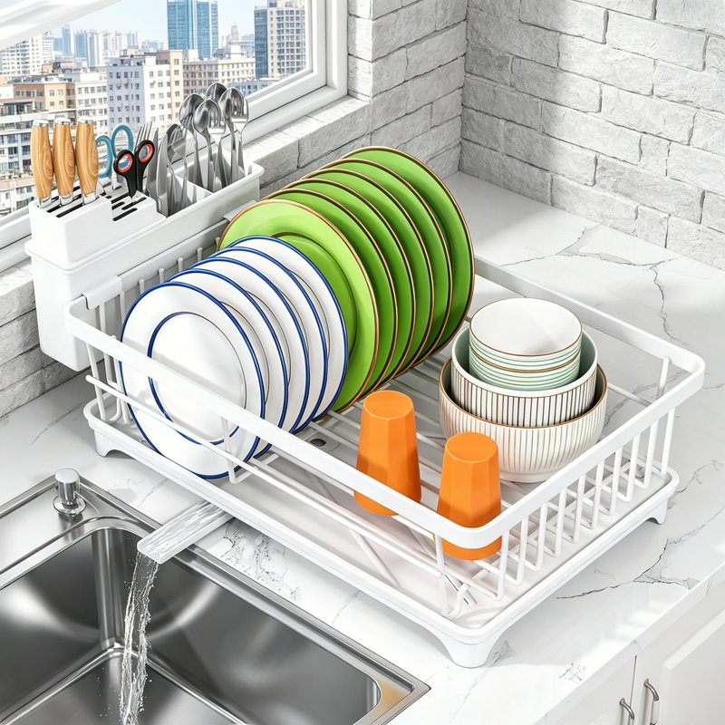 Dish Drying Rack Space Saving Small for Kitchen Counter, Rust Resistant Compact Dish Drainer Organizer