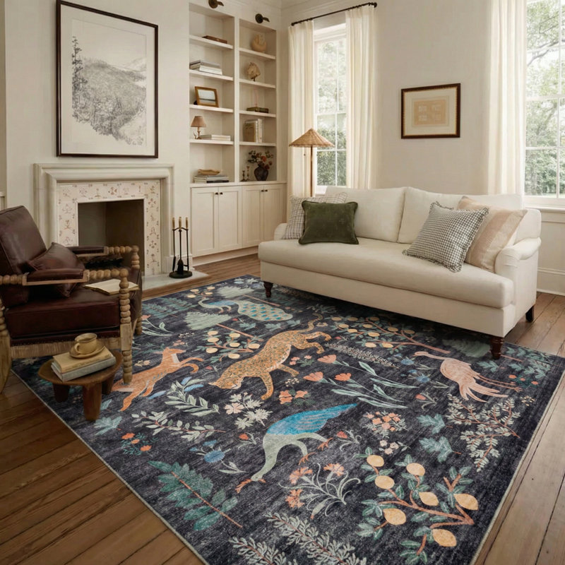 Tapis lavable à la machine Jungle, Rectangle 9 pi x 12 pi, Noir