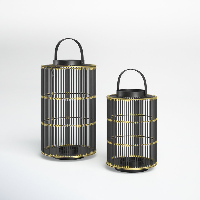 Black and Gold Metal Hanging Candle Lantern Set