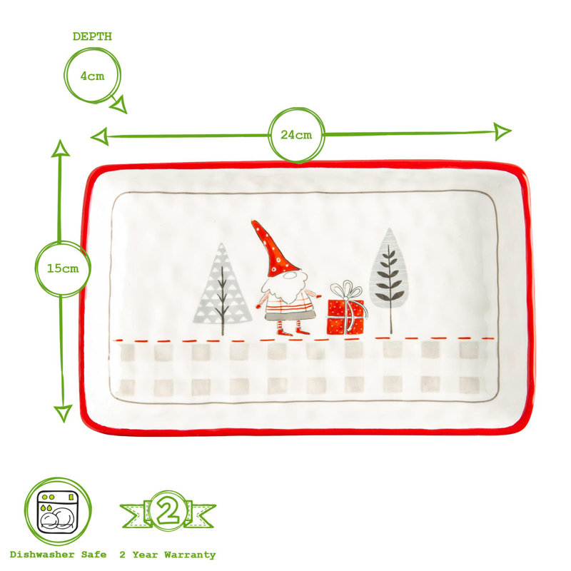Nicola Spring - Rectangle Patchwork Christmas Serving Platter - 25 x 15cm - White