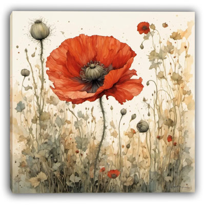 «Field Reverie», aquarelle sur toile coquelicot