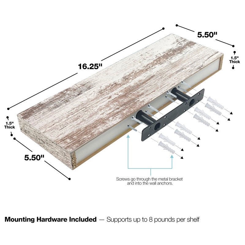 Sorbus 16" Long Floating Shelves with Invisible Mounting Set of 3, White
