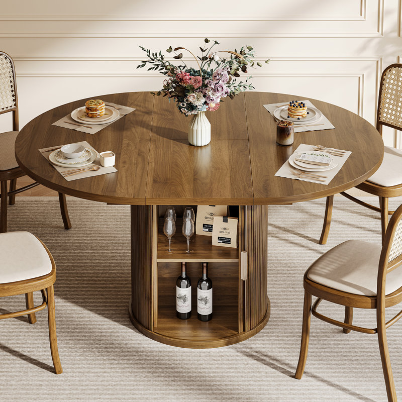 43.3”-59” Extendable Dining Table Set For 4 To 8 People, Modern Farmhouse Table With 2 Self-storing Shelves, T-shaped Base For Stability, Convertible Kitchen Table For Dining Room And Small Spaces