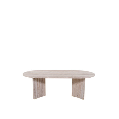 Oval Pill-Shaped Coffee Table, Travertine