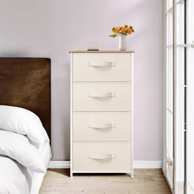 Flash Furniture 3 Drawer Wood Top White Cast Iron Frame Vertical Storage Dresser with Light Gray Easy Pull Fabric Drawers