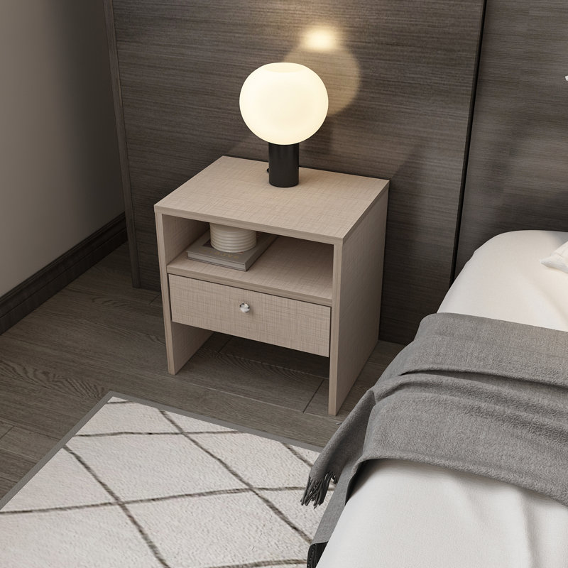 Zarae 1 Drawer Bedside Table Nightstand, Beige