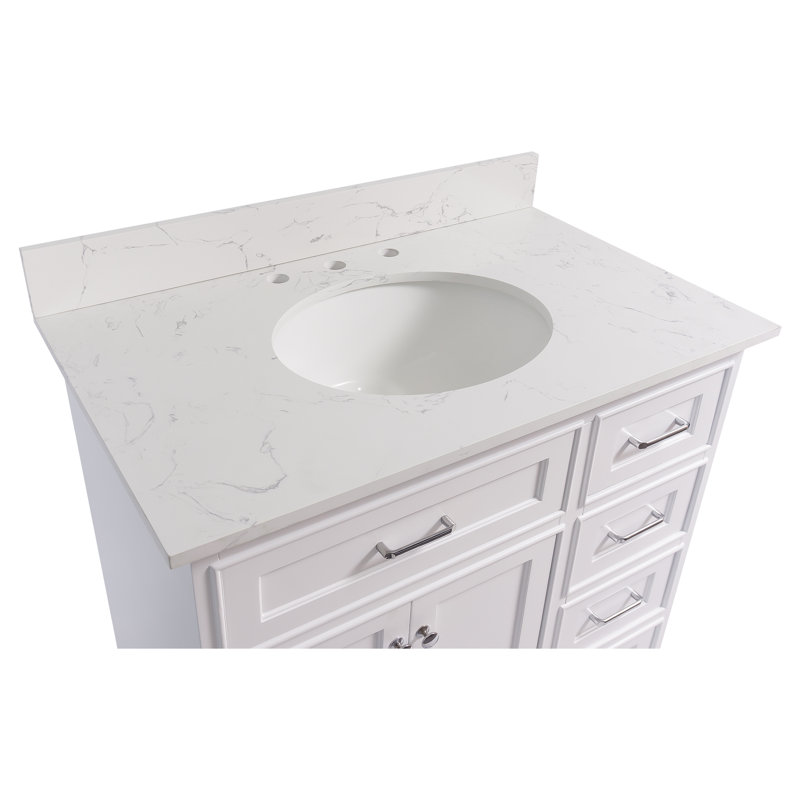 Ronnie 36'' Single Bathroom Vanity with Top, White, Engineered Marble