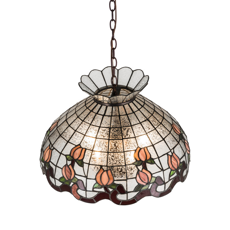 Meyda Tiffany & Stained Glass - Light Mahogany Bronze Unique/Statement Pendant, Pink/Plum
