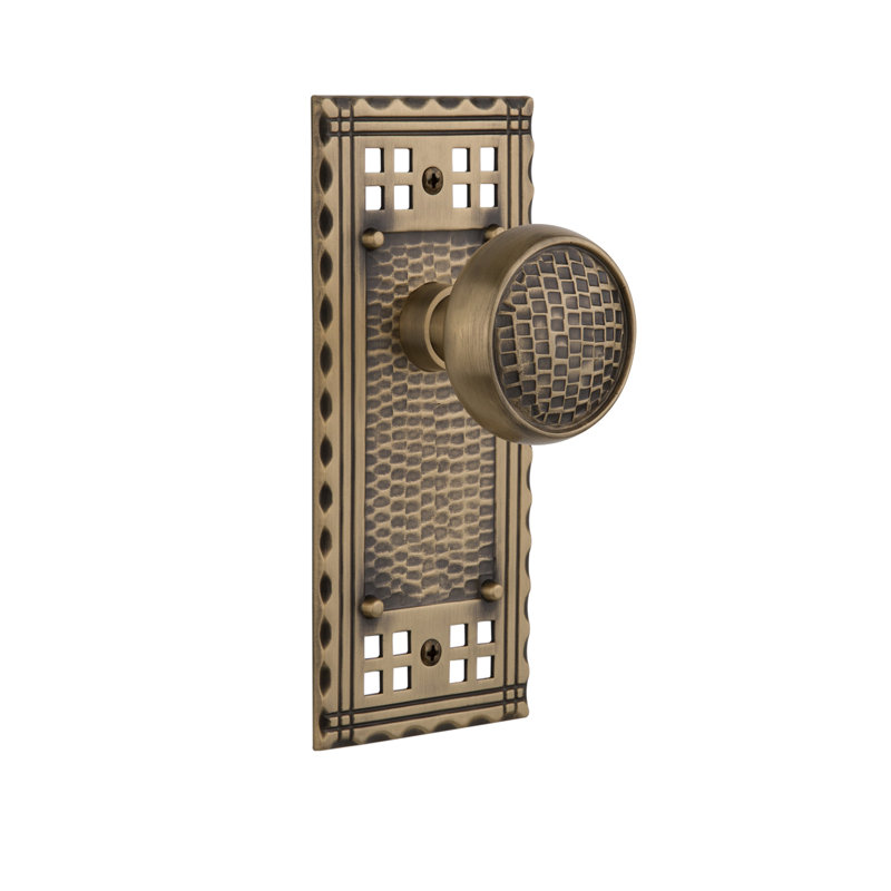 Plaque avec bouton de porte Craftsman, Laiton antique