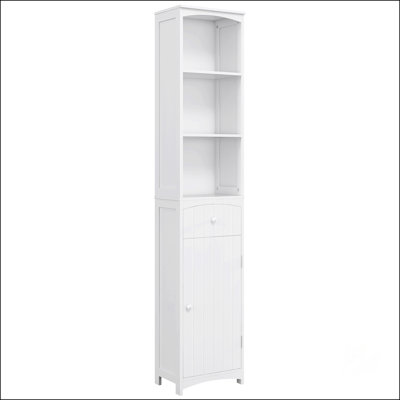 Tall Free Standing Bathroom Storage Cabinet With 3-Tier Shelves And Enclosed Cabinetry For Maximized Space Utilization