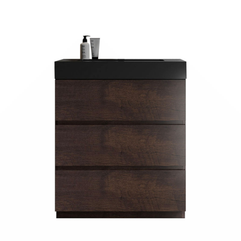 Ensemble de meuble-lavabo mural simple 30 po Wonacott, Noir / noyer