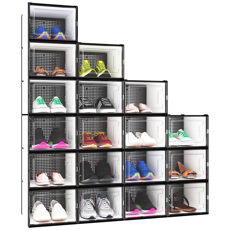Large Size Stackable Shoe Storage Box, Black/White