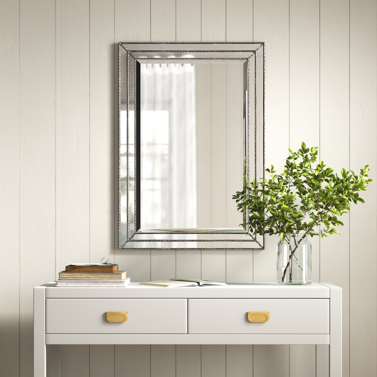 Almyra Rectangle Wall Mirror, Metallic Silver