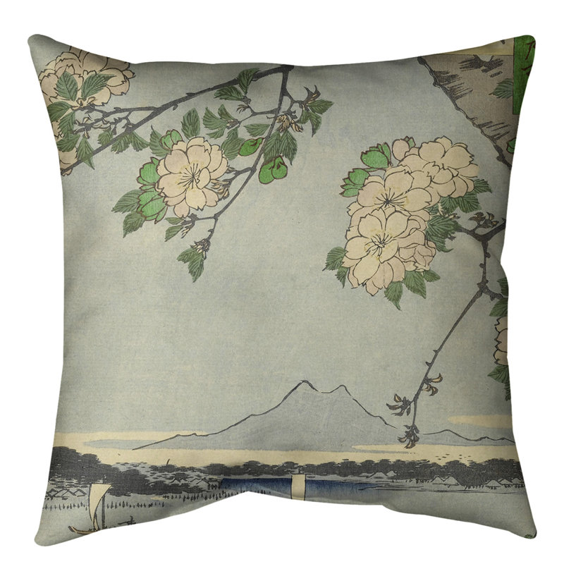 Coussin décoratif à fleurs sur le fleuve, 16 po x 1 po, Vert, Polyester sergé