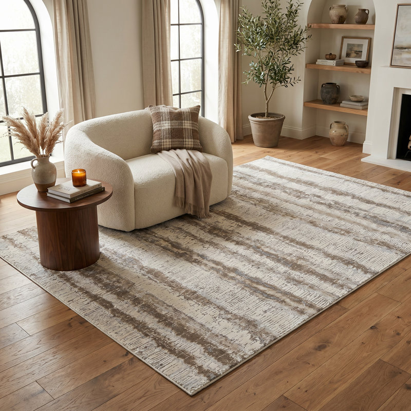 Tapis intérieur rayé beige / brun 4 pi x 6 pi (3 pi 11 po x 5 pi 7 po) Elva de Branch Branch