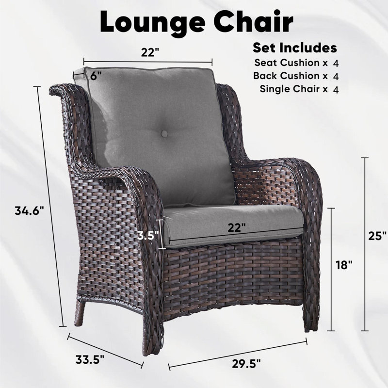 Carolina Outdoor PE Wicker Patio Chairs with Cushions, Brown, Gray