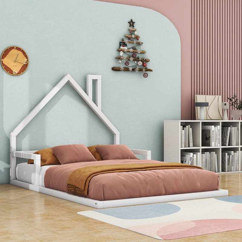 Lit plateforme avec tête de lit, Double, Blanc