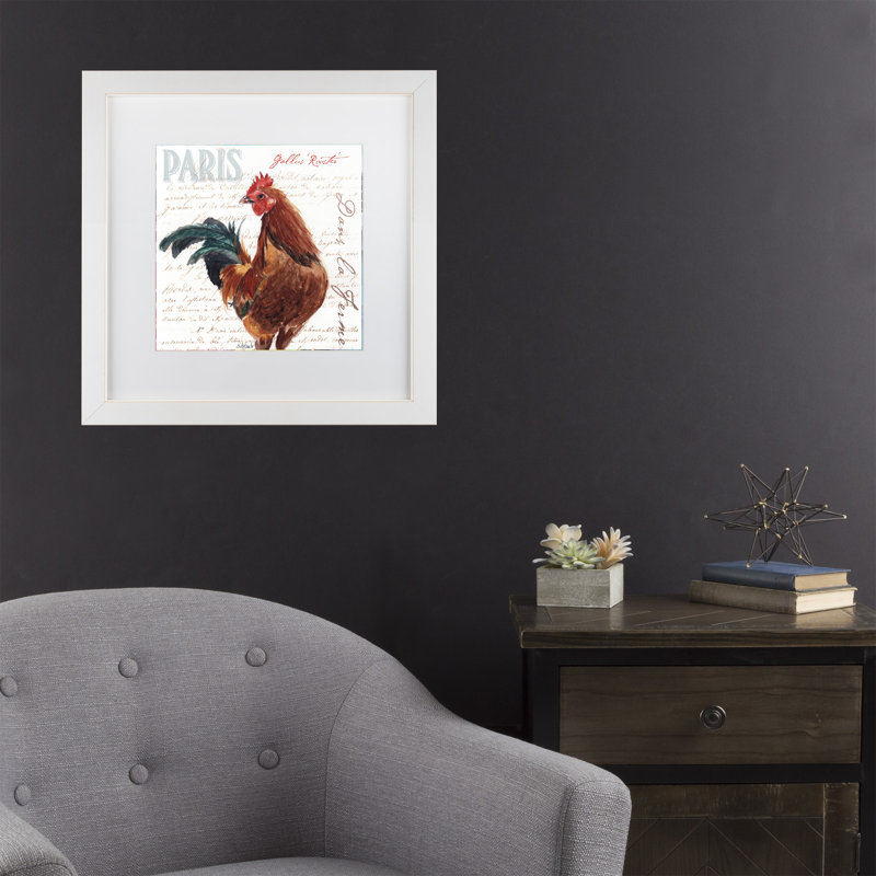 « à la ferme coq ii », impression sur toile, H 11 po x l 14 po x P 0,5 po, Cadre noir, Blanc